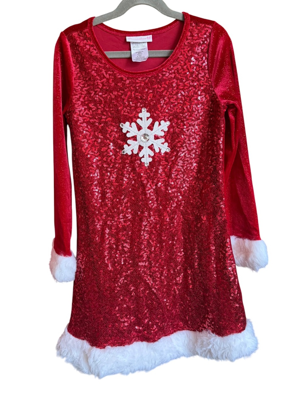 Bonnie Jean Red Sequin Holiday Dress with Snowflake Size 10